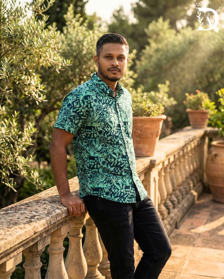 Tribal Motif Print Shirt - Deep Turquoise - RS