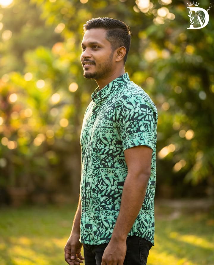 Tribal Motif Print Shirt - Deep Turquoise - SS