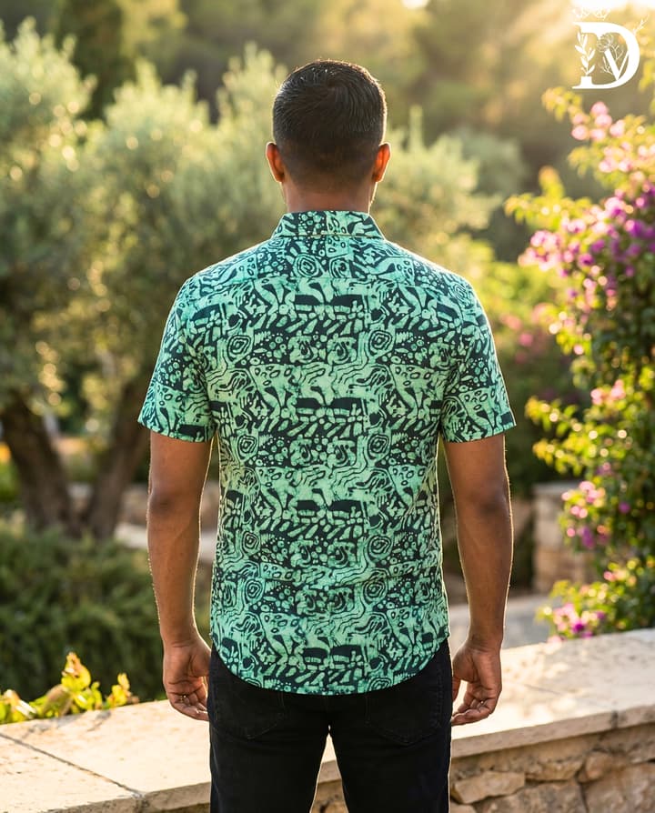 Tribal Motif Print Shirt - Deep Turquoise - BS